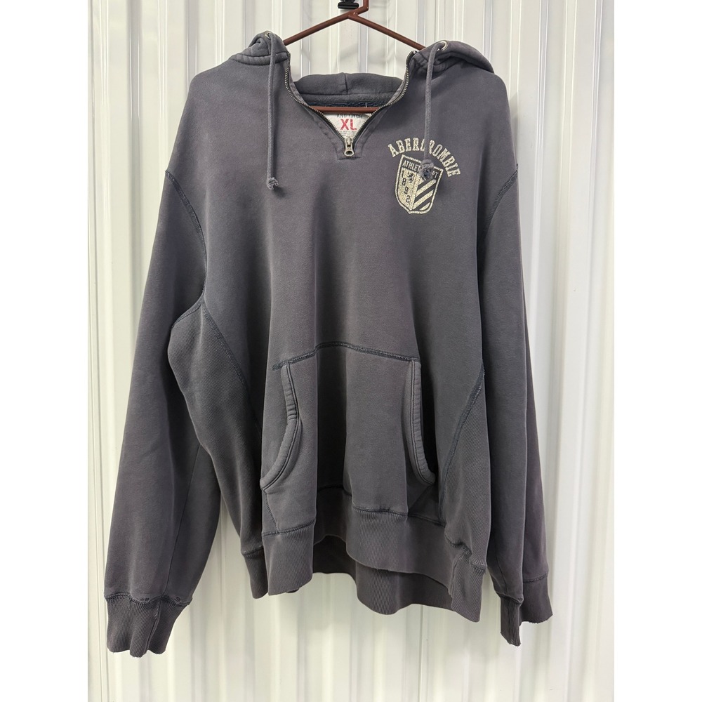 Abercrombie & Fitch Quarter Zip Hoodie Mens XL Faded Blue Good Vintage Athletic